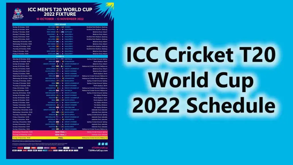 ICC Cricket T20 World Cup 2022 Schedule