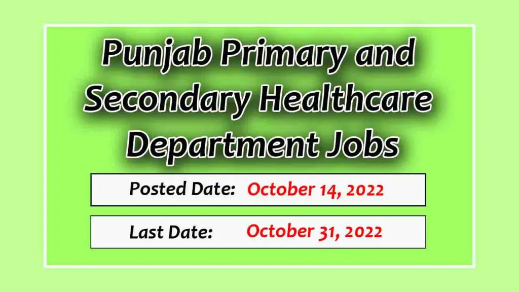 Punjab Primary and Secondary Healthcare Department Jobs