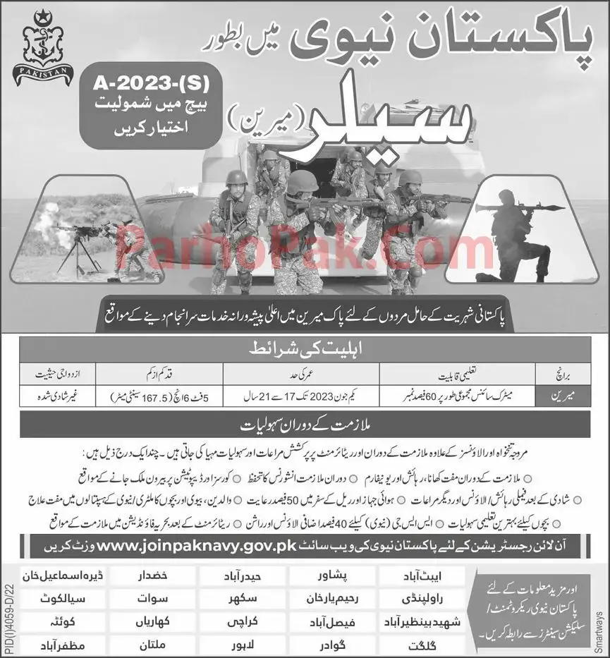 Join Pak Navy Jobs 2023 for Sailor - Gov Jobs In Pakistan