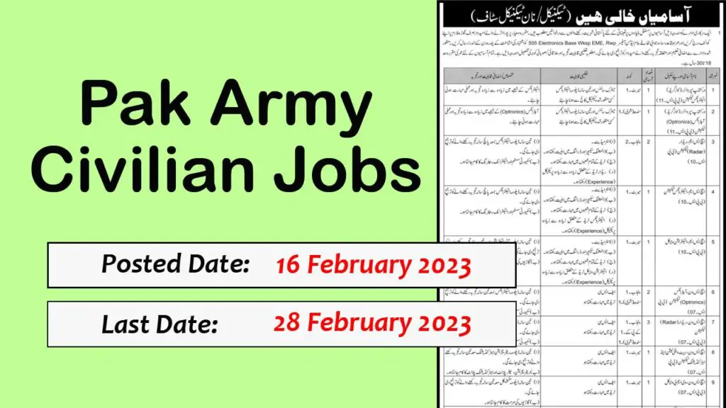 Join Pak Army Civilian Jobs 2023