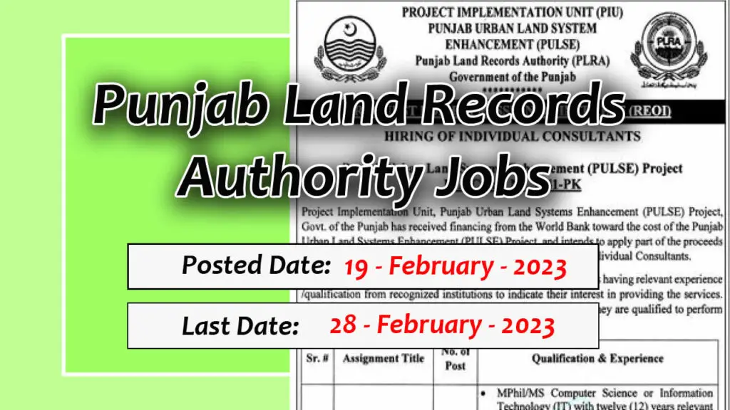 Punjab land records Authority Jobs
