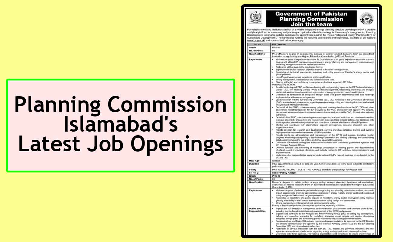 Planning Commission Islamabad's Latest Job Openings