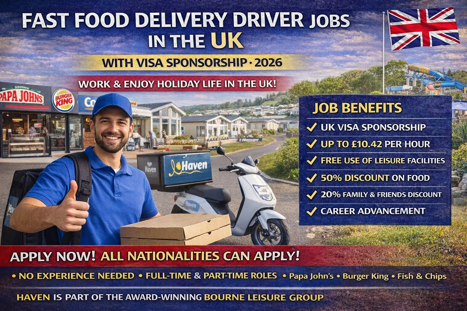 Fast Food Delivery Driver Jobs at Bourne Leisure (Haven) UK with Visa Sponsorship