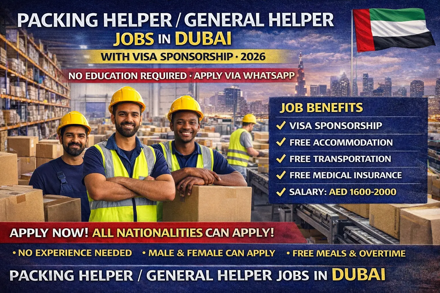 Packing Helper / General Helper Jobs in Dubai with Visa Sponsorship